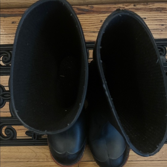 Black Rubber Rain Boots with Brown Soles - Picture 3 of 10